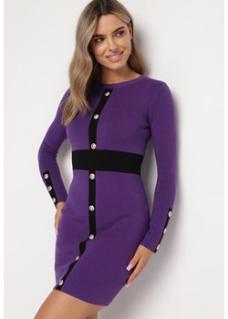 Fioletowa Sweterkowa Sukienka Mini Liena ze sklepu Born2be Odzież w kategorii Sukienki - zdjęcie 162923369