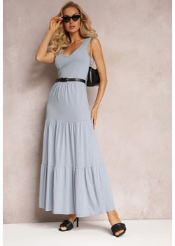 Niebieska Rozkloszowana Sukienka Maxi z Bawełnianej Tkaniny Galaise ze sklepu Renee odzież w kategorii Sukienki - zdjęcie 162925599