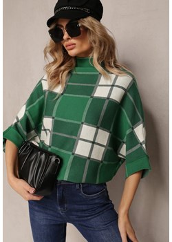 Zielony Oversizowy Sweter Golf Ozdobiony Wzorem w Kratę Peni ze sklepu Renee odzież w kategorii Swetry damskie - zdjęcie 162928966