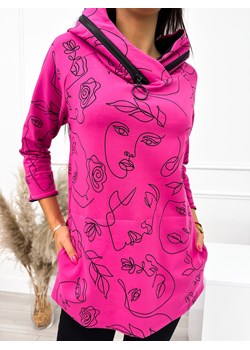 Różowa Bluza z Czarnym Wzorem ze sklepu ModnaKiecka.pl w kategorii Bluzy damskie - zdjęcie 162940427