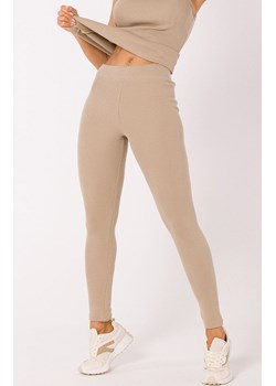 Długie legginsy prążkowane w kolorze beżowym M734, Kolor beżowy, Rozmiar L, MOE ze sklepu Intymna w kategorii Spodnie damskie - zdjęcie 162948846