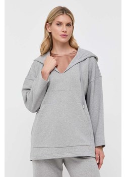 Weekend Max Mara bluza bawełniana damska kolor szary z kapturem gładka ze sklepu ANSWEAR.com w kategorii Bluzy damskie - zdjęcie 163357979
