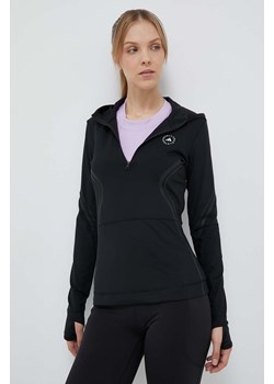 adidas by Stella McCartney bluza do biegania TruePace kolor czarny z kapturem z nadrukiem ze sklepu ANSWEAR.com w kategorii Bluzy damskie - zdjęcie 163358979