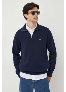 Lacoste sweter bawełniany kolor granatowy z półgolfem ze sklepu ANSWEAR.com w kategorii Swetry męskie - zdjęcie 163362449