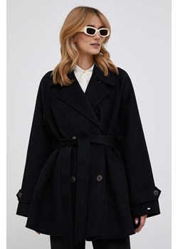 Tommy Hilfiger płaszcz wełniany kolor czarny przejściowy oversize ze sklepu ANSWEAR.com w kategorii Płaszcze damskie - zdjęcie 163363058