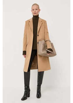 BOSS płaszcz wełniany kolor beżowy przejściowy ze sklepu ANSWEAR.com w kategorii Płaszcze damskie - zdjęcie 163363135