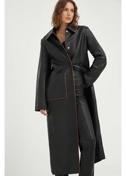 Remain płaszcz skórzany damski kolor czarny przejściowy ze sklepu ANSWEAR.com w kategorii Płaszcze damskie - zdjęcie 163363597