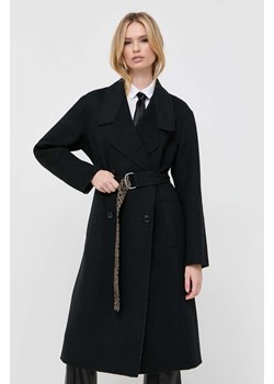 BOSS płaszcz wełniany kolor czarny przejściowy dwurzędowy ze sklepu ANSWEAR.com w kategorii Płaszcze damskie - zdjęcie 163364429