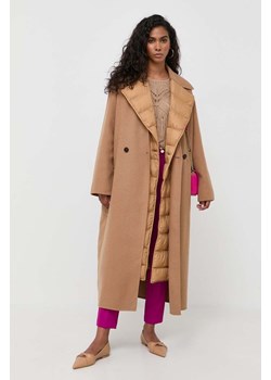 BOSS płaszcz wełniany kolor beżowy przejściowy dwurzędowy ze sklepu ANSWEAR.com w kategorii Płaszcze damskie - zdjęcie 163364465