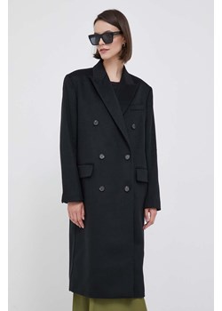 Calvin Klein płaszcz wełniany kolor czarny przejściowy dwurzędowy ze sklepu ANSWEAR.com w kategorii Płaszcze damskie - zdjęcie 163364785