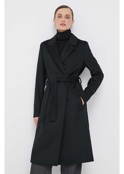 Calvin Klein płaszcz wełniany kolor czarny przejściowy dwurzędowy ze sklepu ANSWEAR.com w kategorii Płaszcze damskie - zdjęcie 163364797