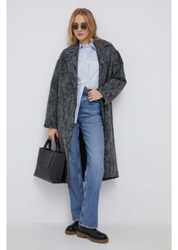 Calvin Klein płaszcz z domieszką wełny kolor szary przejściowy niezapinany ze sklepu ANSWEAR.com w kategorii Płaszcze damskie - zdjęcie 163364808