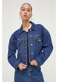 Abercrombie &amp; Fitch kurtka jeansowa damska kolor granatowy przejściowa oversize ze sklepu ANSWEAR.com w kategorii Kurtki damskie - zdjęcie 163375769