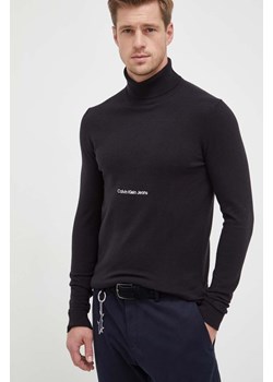 Calvin Klein Jeans sweter bawełniany kolor czarny lekki z golferm ze sklepu ANSWEAR.com w kategorii Swetry męskie - zdjęcie 163379588