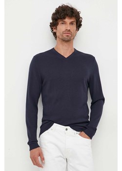 Calvin Klein sweter wełniany męski kolor granatowy lekki ze sklepu ANSWEAR.com w kategorii Swetry męskie - zdjęcie 163379675