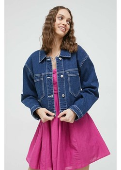 Abercrombie &amp; Fitch kurtka jeansowa damska kolor granatowy przejściowa oversize ze sklepu ANSWEAR.com w kategorii Kurtki damskie - zdjęcie 163403349