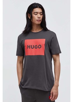HUGO t-shirt bawełniany kolor szary z nadrukiem 50467952 ze sklepu ANSWEAR.com w kategorii T-shirty męskie - zdjęcie 163428886