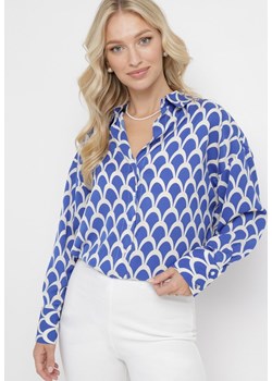 Niebieska Koszula Zapinana w Fantazyjny Print Amecca ze sklepu Born2be Odzież w kategorii Koszule damskie - zdjęcie 163444716