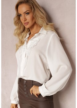 Biała Koszula z Falbanką i Koronkową Wstawką Hammonis ze sklepu Renee odzież w kategorii Koszule damskie - zdjęcie 163446998
