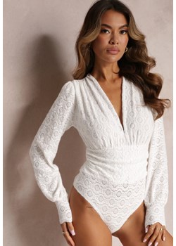 Białe Body z Głębokim Dekoltem i Bufiastymi Rękawami Josiel ze sklepu Renee odzież w kategorii Bluzki damskie - zdjęcie 163447076