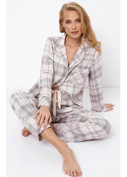 Bawełniana piżama damska w kratkę Avery Long, Kolor beżowy, Rozmiar XS, Aruelle ze sklepu Intymna w kategorii Piżamy damskie - zdjęcie 163447627