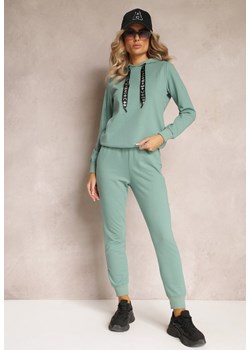 Zielony Bawełniany Komplet Dresowy 2-Częściowy Bluza z Kapturem i Spodnie na Gumce Irana ze sklepu Renee odzież w kategorii Dresy damskie - zdjęcie 163456378