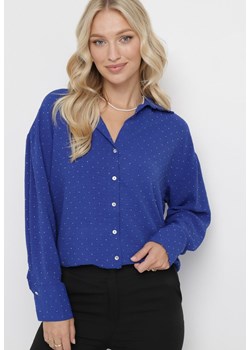 Niebieska Oversize Koszula Asymetryczna z Cyrkoniami i Guzikami Oxenda ze sklepu Born2be Odzież w kategorii Koszule damskie - zdjęcie 163457278