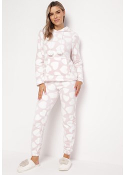 Jasnoróżowy Pluszowy Komplet Piżamowy z Bluzą i Spodniami w Serca Acebia ze sklepu Born2be Odzież w kategorii Piżamy damskie - zdjęcie 163457357