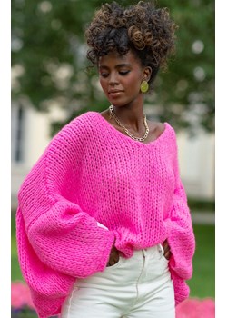 Sweter z wełną w kolorze różowym F1256, Kolor różowy, Rozmiar M/L, Fobya ze sklepu Primodo w kategorii Swetry damskie - zdjęcie 163463856