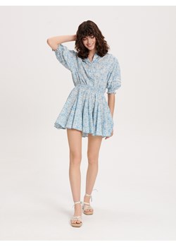 Reserved - Sukienka mini z bufiastymi rękawami - niebieski ze sklepu Reserved w kategorii Sukienki - zdjęcie 163471497