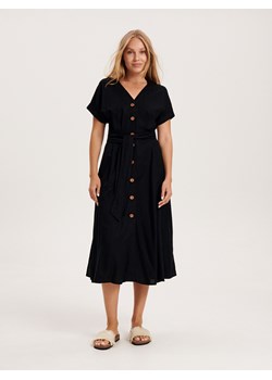 Reserved - Sukienka midi z lnem - czarny ze sklepu Reserved w kategorii Sukienki - zdjęcie 163473896