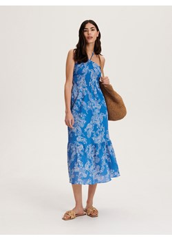 Reserved - Sukienka midi z wiązaniem - niebieski ze sklepu Reserved w kategorii Sukienki - zdjęcie 163475098