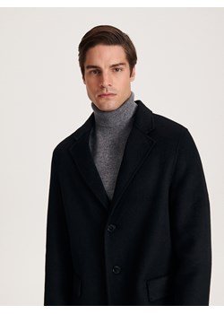 Reserved - Jednorzędowy płaszcz z wełną - czarny ze sklepu Reserved w kategorii Płaszcze męskie - zdjęcie 163477518