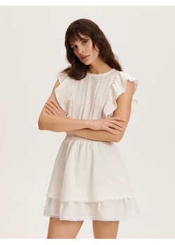 Reserved - Bawełniana sukienka mini - złamana biel ze sklepu Reserved w kategorii Sukienki - zdjęcie 163479468