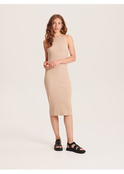 Reserved - Sukienka midi w prążek - beżowy ze sklepu Reserved w kategorii Sukienki - zdjęcie 163481478