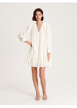 Reserved - Sukienka z bufiastymi rękawami - beżowy ze sklepu Reserved w kategorii Sukienki - zdjęcie 163482536