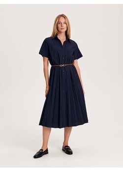 Reserved - Plisowana sukienka midi - granatowy ze sklepu Reserved w kategorii Sukienki - zdjęcie 163484665