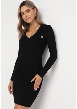 Czarna Dopasowana Sukienka Sweterkowa Mini Lominne ze sklepu Born2be Odzież w kategorii Sukienki - zdjęcie 163494587