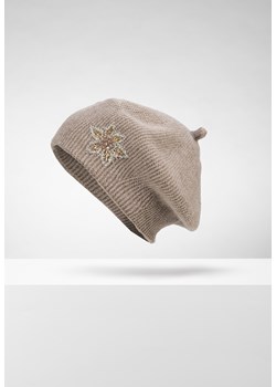 Beżowy beret z aplikacją ze sklepu Molton w kategorii Berety damskie - zdjęcie 163499468