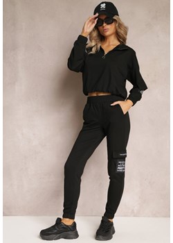 Czarny Bawełniany Komplet Dresowy ze Spodniami Cargo i Bluzą Janifera ze sklepu Renee odzież w kategorii Dresy damskie - zdjęcie 163501638