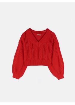 GATE Krótki pulower z plecionym wzorem i dekoltem w kształcie litery V 34 ze sklepu gateshop w kategorii Swetry damskie - zdjęcie 163504245