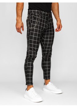 Czarne spodnie materiałowe chinosy w kratę męskie Denley 0057 ze sklepu Denley w kategorii Spodnie męskie - zdjęcie 163505605