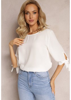 Biała Bluzka z Wiązaniami na Rękawach 3/4 Fildreda ze sklepu Renee odzież w kategorii Bluzki damskie - zdjęcie 163530058