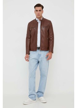 Pepe Jeans kurtka skórzana męska kolor brązowy przejściowa ze sklepu ANSWEAR.com w kategorii Kurtki męskie - zdjęcie 163534517