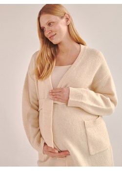 Reserved - Długi kardigan z domieszką wełny - kremowy ze sklepu Reserved w kategorii Swetry ciążowe - zdjęcie 163552157
