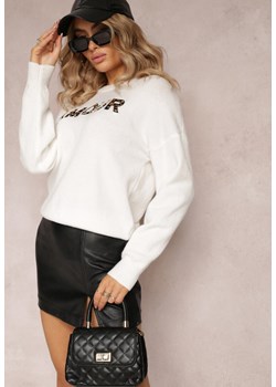Biały Sweter z Naszywkami z Napisem Amour Mavilla ze sklepu Renee odzież w kategorii Swetry damskie - zdjęcie 163564405