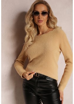 Jasnobrązowy Sweter z Okrągłym Dekoltem o Puchatej Fakturze Inosuela ze sklepu Renee odzież w kategorii Swetry damskie - zdjęcie 163564465