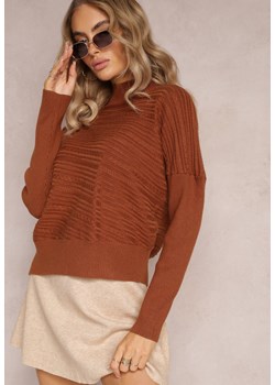 Brązowy Asymetryczny Sweter z Wełną Ozdobiony Tłoczeniem Aurorrsa ze sklepu Renee odzież w kategorii Swetry damskie - zdjęcie 163564656