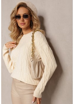 Jasnobeżowy Sweter z Okrągłym Dekoltem i Splotem w Warkocze Dawnitta ze sklepu Renee odzież w kategorii Swetry damskie - zdjęcie 163564666