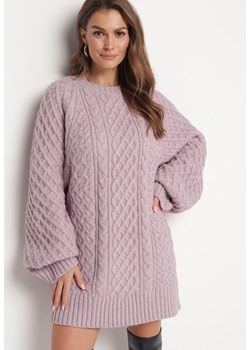 Jasnofioletowy Sweter o Wydłużonym Fasonie z Modnym Splotem Ahexa ze sklepu Born2be Odzież w kategorii Swetry damskie - zdjęcie 163570387